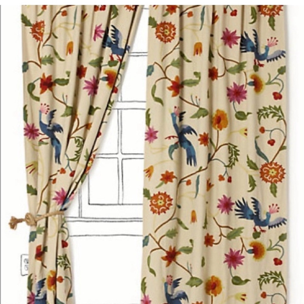 RARE Anthropologie Crewel Embroidered Mantadia (2) Drapery Curtain Panels 50x96